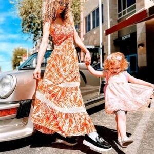 SINCERELY JULES tropical leaf print maxi dress eyelet trim